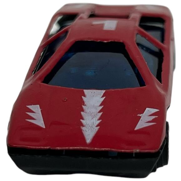 Vintage Diecast Red Racing Car #1 Supercar with Silver Lightning Bolts - Picture 3 of 7